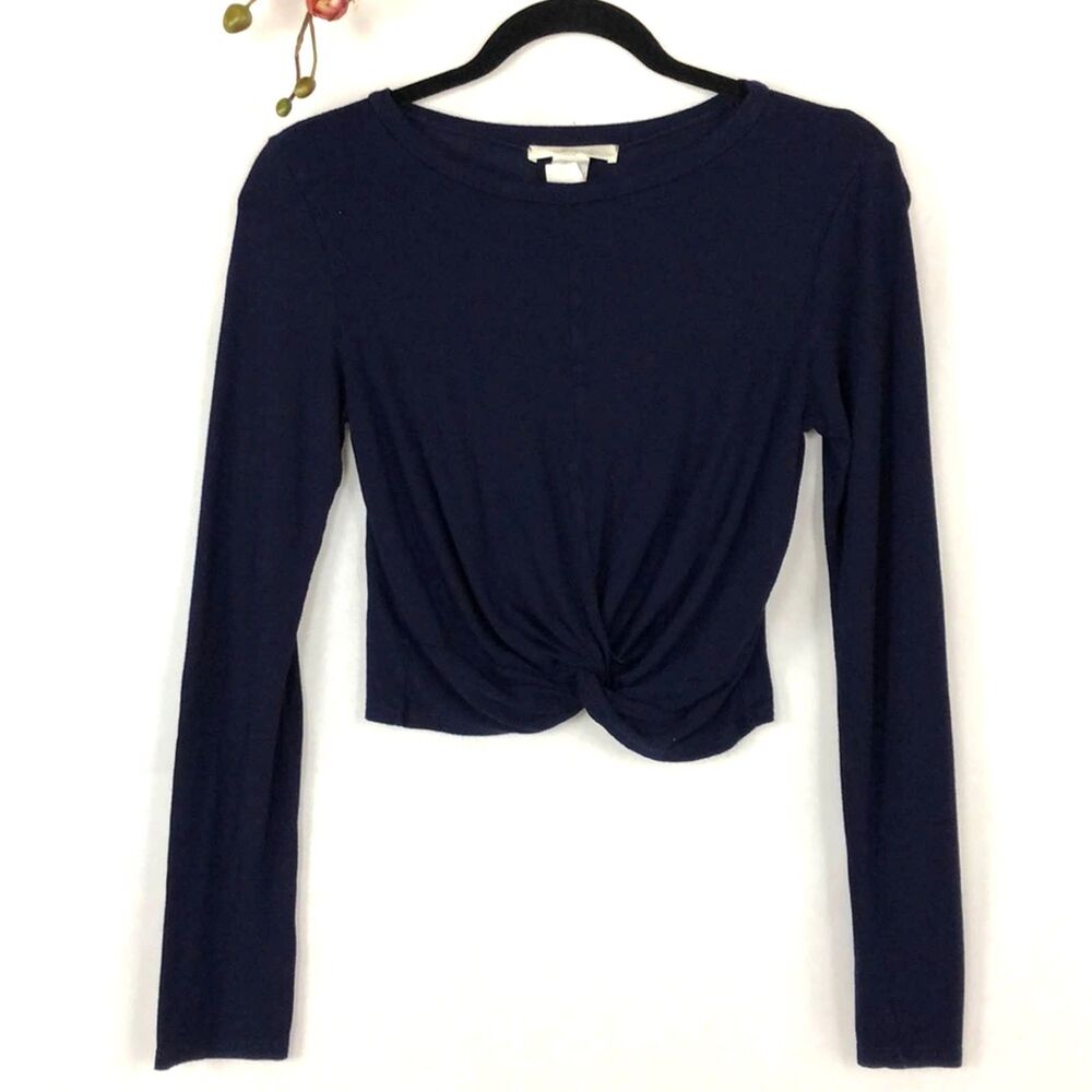 Gaze USA knotted crop blue long sleeve shirt sz s